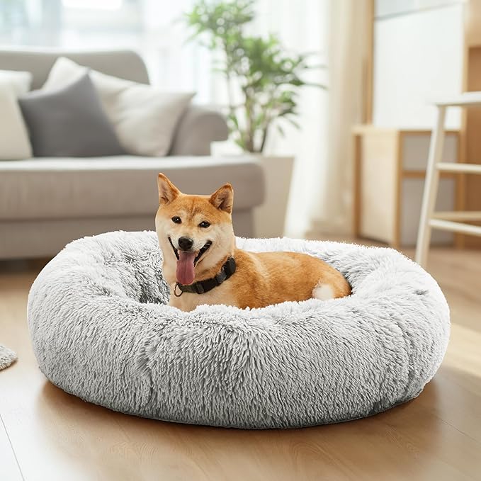 NEWBULIG 30.7x30.7 Inch Dog Bed Large Sized Dog, Donut Shape Cat Beds for Indoor Cats with Washable, Anti-Slip, Faux Fur