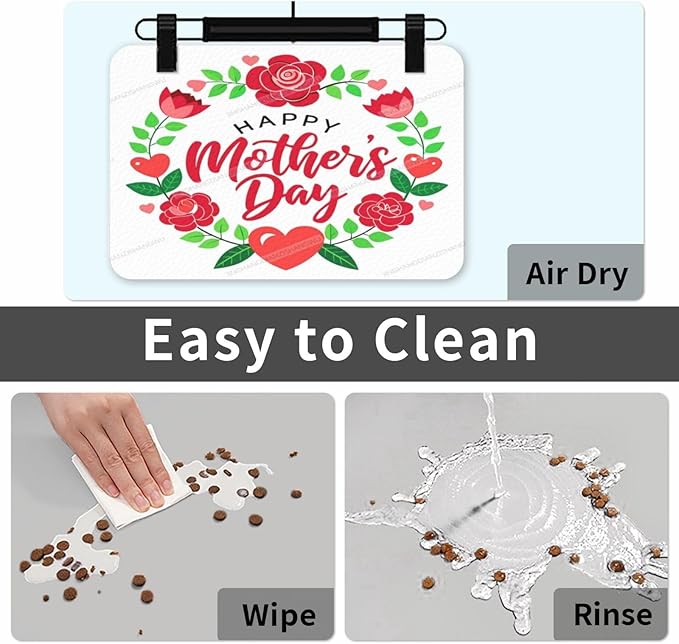 Dog Food Mat Dog Mat for Food and Water 24x16In Happy Mother's Day Floral Gift Mom Ks No Stains Cat Pet Feeding Mats Water Bowl for Messy Drinkers