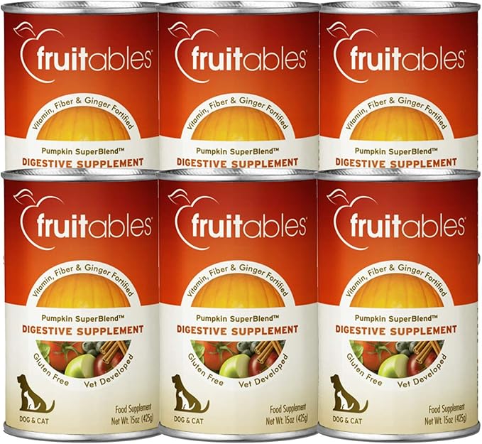 Fruitables Pumpkin Digestive Supplement - Made with Pumpkin for Dogs - Healthy Fiber Supplement for Pet Nutrition - 15 Ounces (6 Pack)