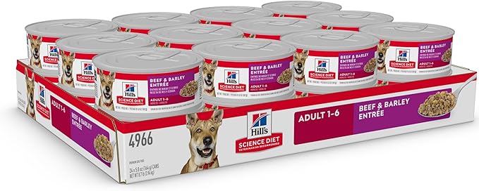 Hill's Science Diet Adult 1-6 Premium Nutrition Wet Dog Food, Beef & Barley, 5.8 oz. Cans, 24-Pack