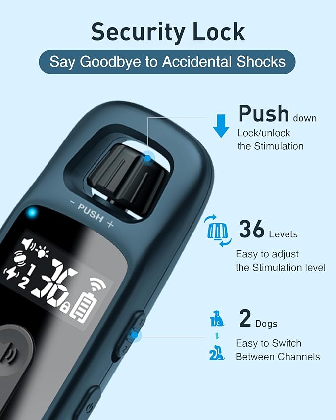 ABBIDOT Dog Shock Collar, 3300 FT Dog Training Collar with Remote, IPX7 Waterproof with 4 Training Modes, Rechargeable E-Collar for Small Medium Large Dogs (15-120 lbs) (Ink Blue, 1 Collar)