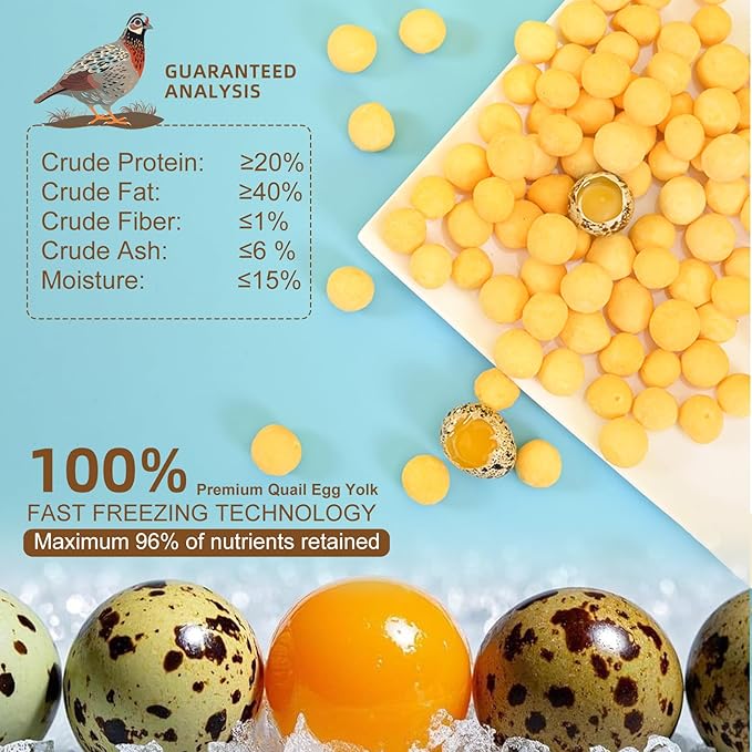 Premium Freeze-Dried Quail Egg Yolks - All-Natural Snack for Cats and Dogs, 100% Pure Quails Yolk Ingredients Pet Treats, Supports Growth with Protein & Iron, Crispy, Nutrient-Dense (S, Quail)