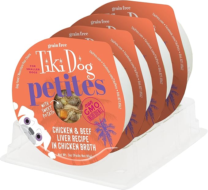 Tiki Dog Aloha Petites, Chicken & Beef, Nutrient Dense Meat, for All Dog Breeds and All Life Stages, 3 oz Cups, Pack of 12