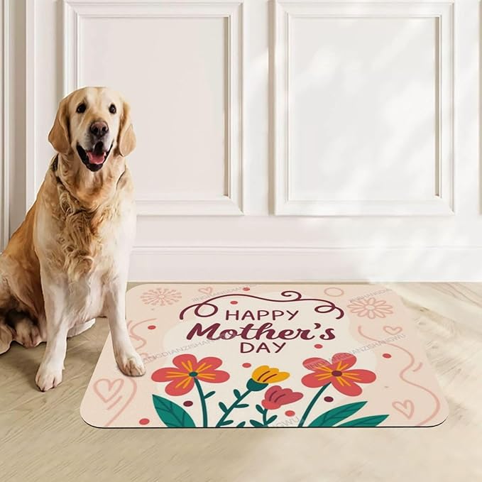 Dog Food Mat Happy Mother's Day Floral Gift for Mom Dz Absorbent Water Bowl Mats Cat Pet Feeding Placemats 18X12In