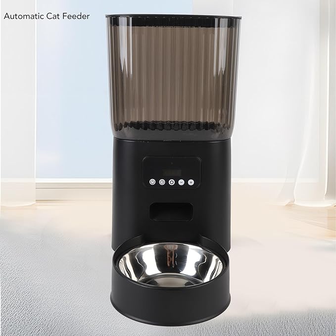 Automatic Cat Feeder,Timed Feeding Button Control Automatic Cat Food Dispenser Auto Pet Feeder with Stainless Steel Bowl for Dog Pet Indoor (Single Bowl)