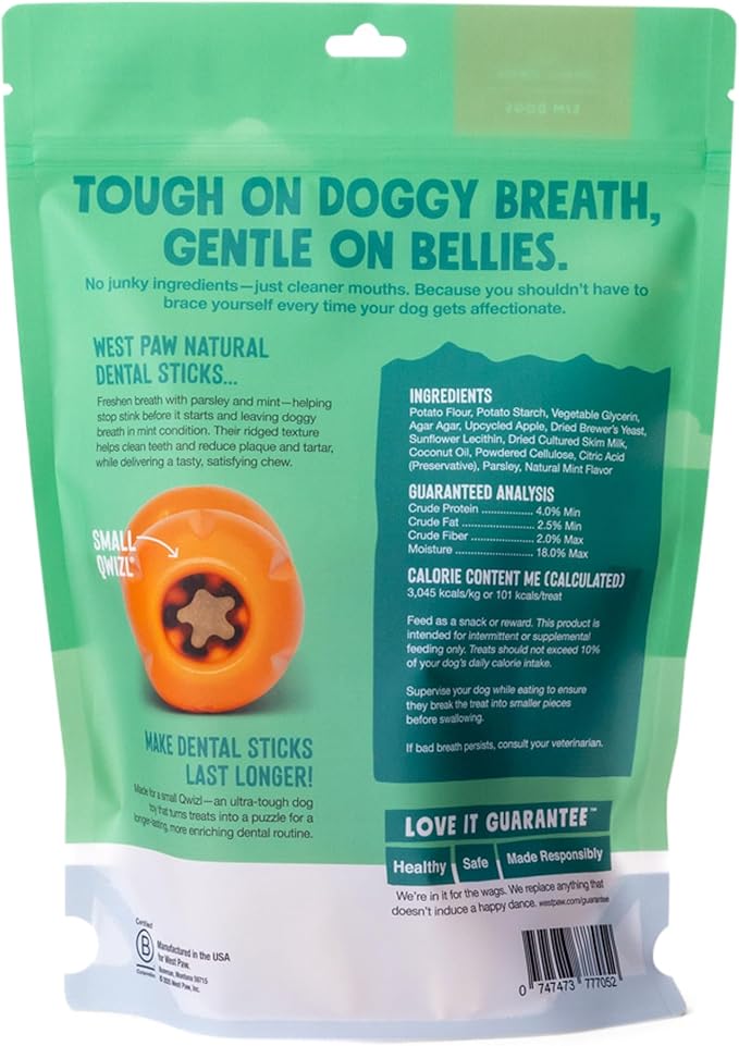 WEST PAW Dental Sticks Durable Dog Chew for Interactive Play, Clean Teeth and Fresh Breath - Safe Reliable and Long Lasting - 14 oz Bag for Small Dogs