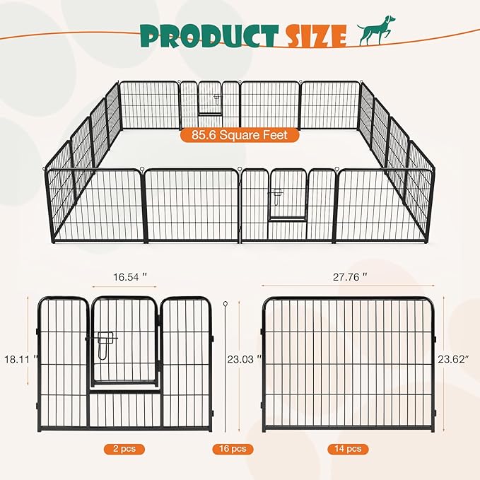 NEWBULIG Dog Playpen Indoors 24 Inch 16 Panels for Small and Puppy Dogs Portable and Foldable Pet Fence with Door Heavy Duty Metal Dog Exercise Play Pen for Outdoor Yard