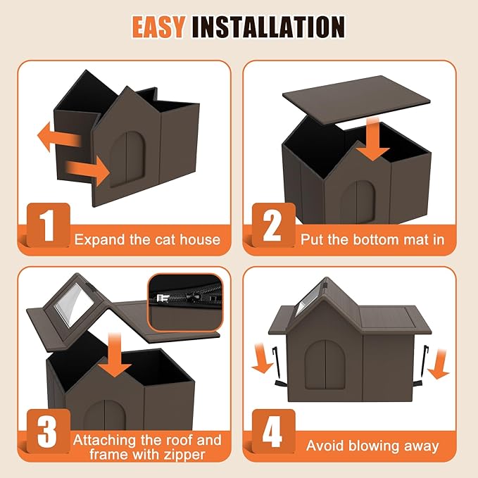 Outdoor Cat House, Weatherproof Pet Shelter for Cats, Durable Cat Bed for Outdoor Indoor, Easy Assembly
