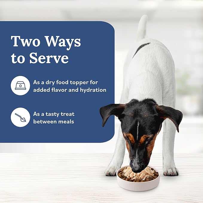Blue Buffalo Tender Shreds Tasty Chicken Toppers in Savory Broth, Natural Dog Food Complement, Chicken, 2.5-oz. Pouch, 24-Count