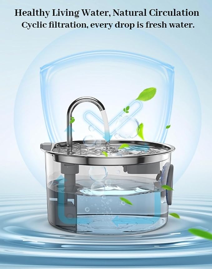 Vetiflow - Vetiflow Dog Water Bowl 3.2L, Stainless Steel Water Bowl with Continuous Flow & 4-Stage Filtration, Quiet Pump, Easy-Clean Design, Fresh Drinking Fountain for Dogs Cats (+12 Filters)