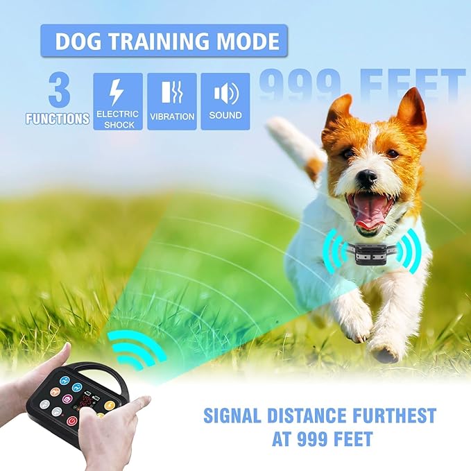 Plkm Wireless Dog Fence Electric Fence Indoor Outdoor Dog Training Collar Pet Intelligent 3 in 1 System, AI Technology Out-of-Range Reminder, Adjustable Range Shock Strength, Rechargeable Waterproof