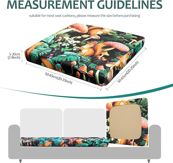 HANDONTIME Forest Outdoor Cushion Covers 8pcs Squirrel Mushroom Couch Cushion Covers Replacement Patio Couch Cover Black Sofa Cover Indoor Patio Cushion for Outdoor Furniture Washable, Cover Only