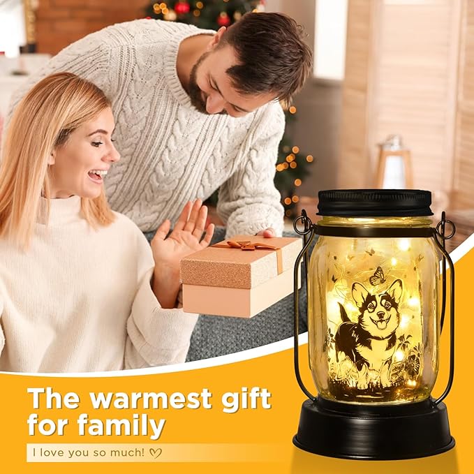 kyoryuger Corgi Gifts for Women/Men Corgi Solar Lanterns Dog Mom Birthday Dog Lovers Lantern Pet Loss Pet Memorial Lights Solar Garden Decoration for Yard, Patio,Backyard,Porch Torches