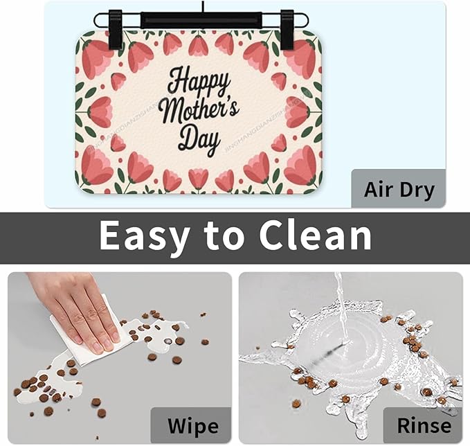 Pet Feeding Mat Happy Mother's Day Floral Gift Mom Et Absorbent Pet Placemat for Food Water Bowl with Waterproof Rubber Backing 24x16In Quick Dry Water Dispenser Mat Dog Cat