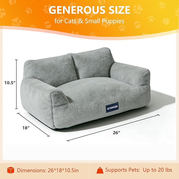 Plush Cat Bed, Cat Beds for Indoor Cats with Removable & Washable Cover, Anti Slip Base Cat Couch for Small Medium Cats & Dogs, High-Supportive Cat Beds That Won’t Flatten Even After Long-Term Use