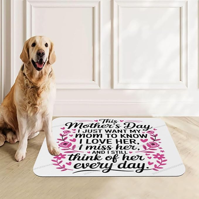 Pet Feeding Mats with Residue Collection Happy Mother's Day Floral Gift for Mom Ju Waterproof Dog Cat Bowl Mat 18X12In with Prevent Water Food Spills