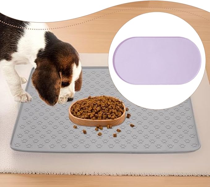 Pet Feeding Dog Food Mat Multifunctional Supplies Anti Slip Silicone Contain Spills Replace Pad Accessories Placemat, Purple