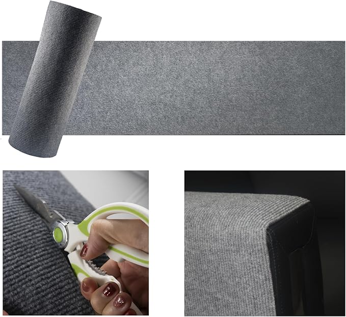 Cat Scratching Mat, Couch Cat Scratch Protector 78.7"x15.8", Cat Scratcher Self-Adhesive Carpet for Furniture Protection, Cat Scratch Post Replacement, DIY Cat Tree Climbing Shelves (Light Gray)