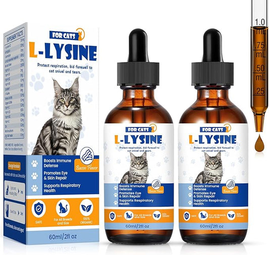 Premium Cat L-Lysine Liquid Drops for Immune Support and Respiratory Health Helps with Sneezing Eye Discharge and Stress Relief with Essential Vitamins and Taurine for Kittens and Adult Cats