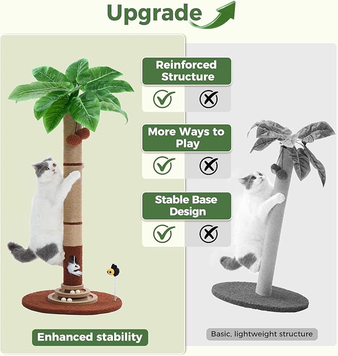 Made4Pets 27" Tall Cat Scratching Post with Sisal Rope, Interactive Hanging Balls, Toy Mouse and Two-Layer Ball Track Kitten Toys, Palm Tree Cat Scratcher Tower for Indoor Cats and Kittens