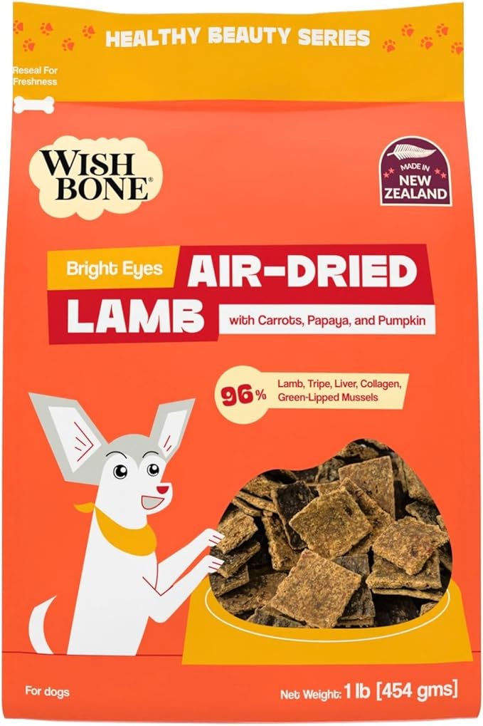 Wishbone Air-Dried Lamb Dog Food - High-Protein Grain-Free Lamb Recipe with Superfoods for Eye & Overall Health, Made in New Zealand - 1lb