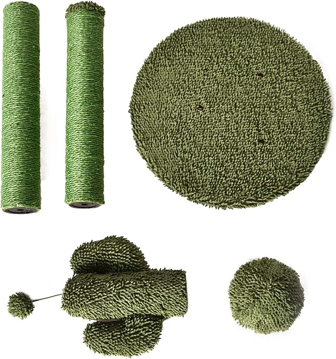 Amazon Basics Cat Scratching Post, Indoor Cactus Triple Posts for Cats & Kittens with Dangling Ball, Large, 27"H, Green