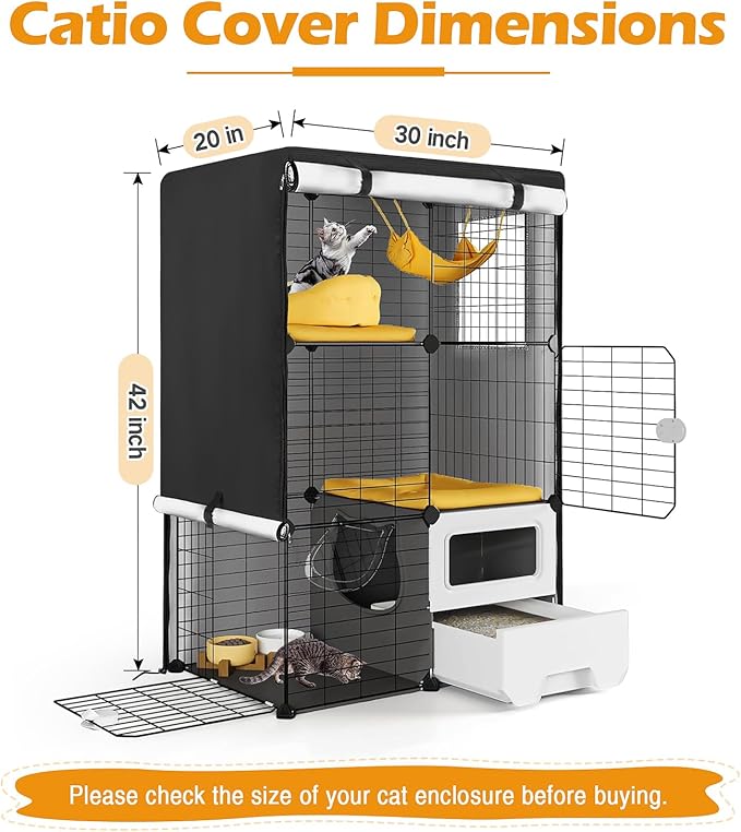 Catio Cover,30"L x 20"W x 42"H Cover for Catio Outdoor Cat Enclosure Waterproof, 420D Cat Cage Covers for Oneluck Cats Cage Indoor, Outdoor Cats Enclosure Covers(Black)(Catios Not Included)