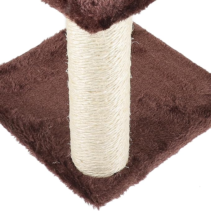 3-Layer Sisal Cat Scratching Post with Mouse Large Vertical Cat Tree for Indoor Multi-Level Activity Scratcher and Climbing Platform in Coffee Color