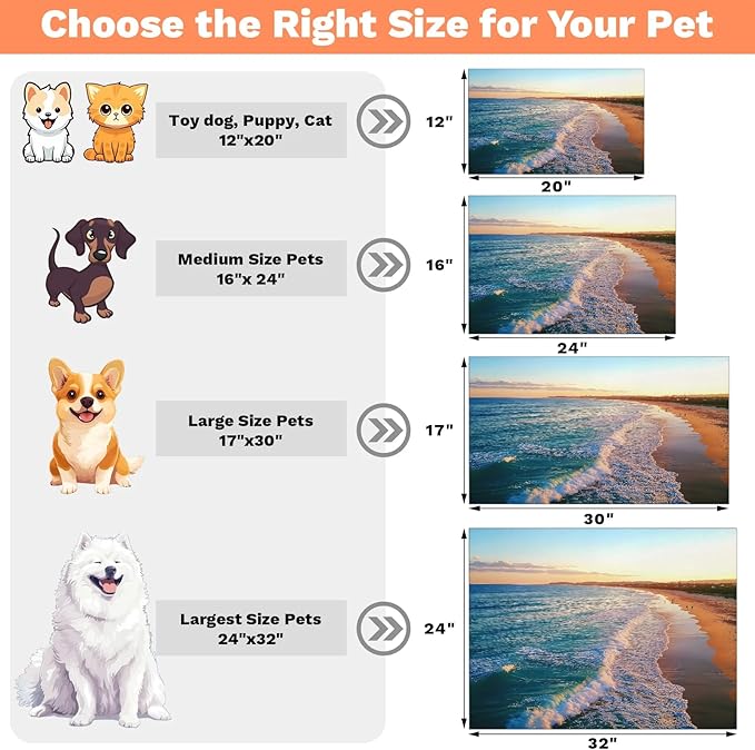 Ocean Beach Dog Food Mat for Floors Absorbent, Quick Dry Water Dispenser Mat for Food, Water, Pet Supplies 24" x 32", Teal Blue Coastal
