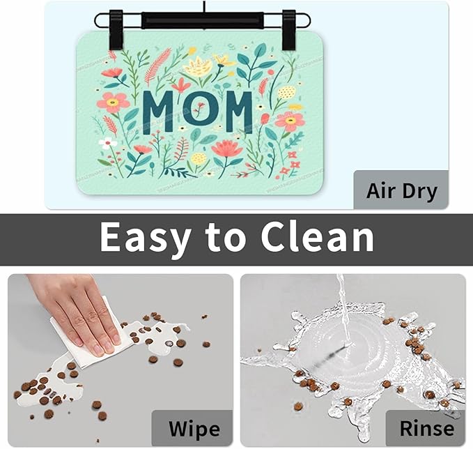 Pet Feeding Mat Happy Mother's Day Floral Gift Mom Lk Dog Food Mat for Food Water No Stains Quick Dry Dispenser Cat Bowl Mats for Messy Drinkers 24x16In