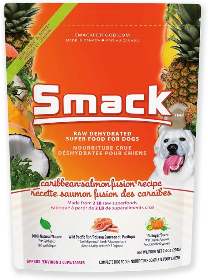 Smack Pet Food Organic Raw Dehydrated Dog Food Grain-Free, Gluten-Free, Raw Food for Dogs (Caribbean Salmon Fusion, 7.4 Ounce)