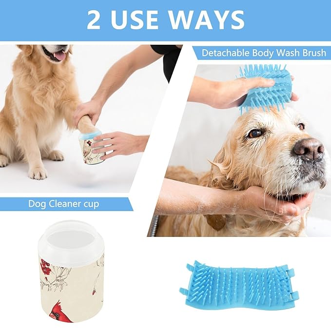 Art Northern Bird Birds Beige Reusable Pet Paw Cleaner Cup Soft Silicone Bristles Feet Grooming Supplies Gently Cleans Paws After Walks