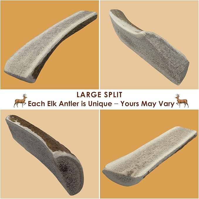 2-Pack Large Split Elk Antler Dog Chews (6 to 7.5+ in) – Natural Long-Lasting Chew for Small & Medium Dogs Under 45 lbs, Gentle Chewers, Dental Health