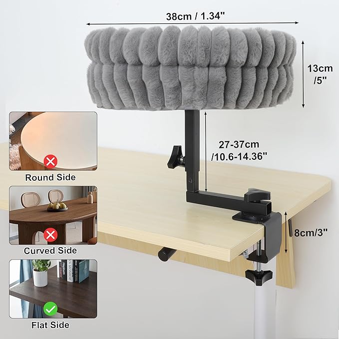 Cat Desk Bed, 360° Rotating and Adjustable Pet Bed, with Soft Mat, Stylish Indoor Cat Nest for Workstations and Game Tables, Grey