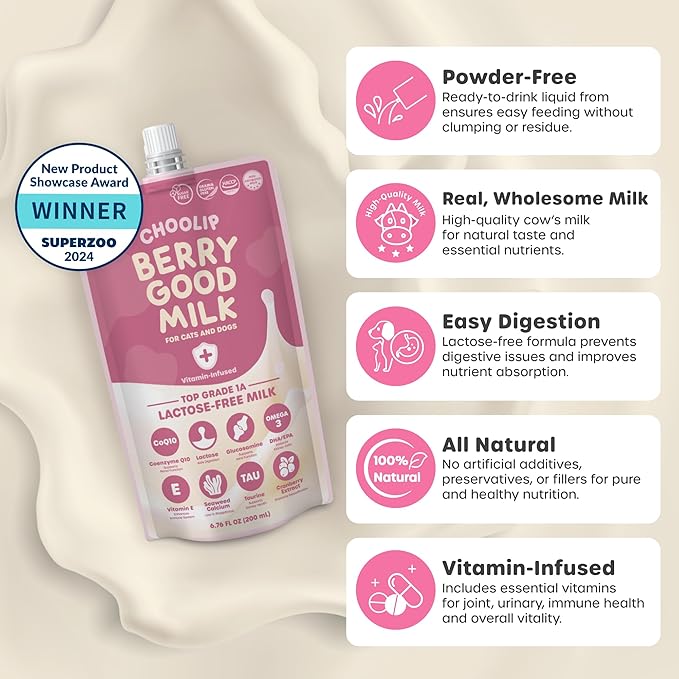 Choolip Bundle | Berry Good Milk 10pk Vitamin-Infused + 49pc Brain Support Squeeze Vita Sticks with Essential multivitamins [Both Products are for Cats & Dogs of All Life Stages]