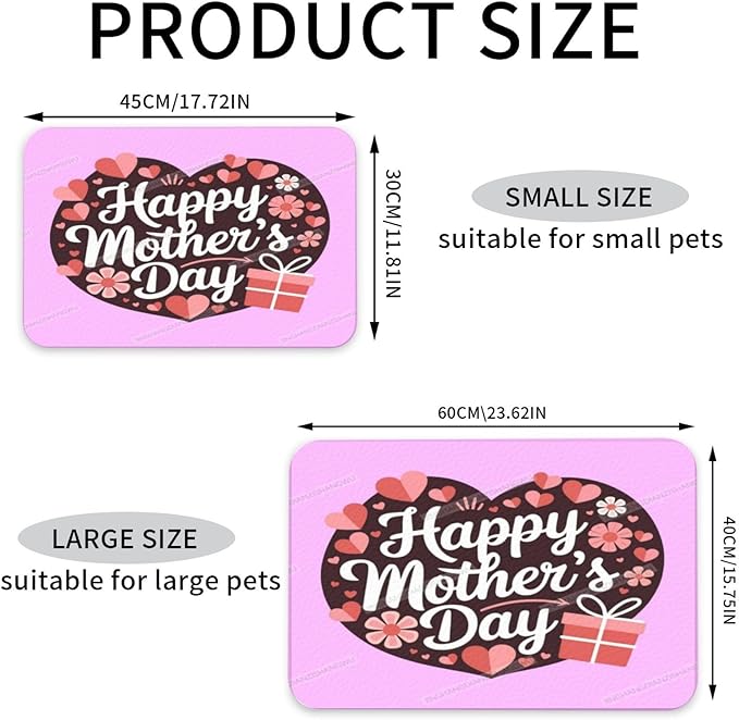 Pet Feeding Mat for Floors Waterproof Dog Mat for Food and Water Happy Mother's Day Floral Gift Mom Fi Absorbent Quick Dry Non Slip Mats Cat Bowls 24x16In