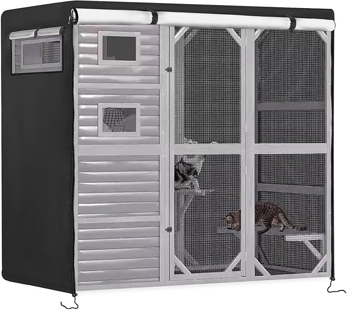 Catio Cover,79" L x 37" W x 70" H Cover for Catio Outdoor Cat Enclosure Waterproof, 420D Cat Cage Covers for Aivituvin Cats Catios, Outdoor Cats Enclosure Covers(Black)(Catios Not Included)