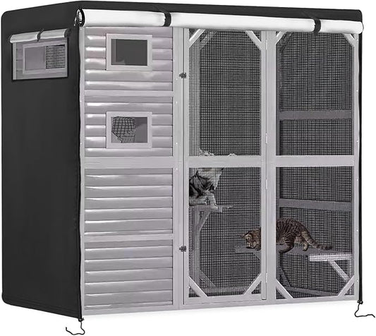 Catio Cover,79" L x 37" W x 70" H Cover for Catio Outdoor Cat Enclosure Waterproof, 420D Cat Cage Covers for Aivituvin Cats Catios, Outdoor Cats Enclosure Covers(Black)(Catios Not Included)
