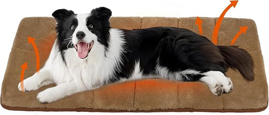 Dog Crate Pad for Large Dog - 35x23 Memory Foam Dog Bed, Washable & Anti-Slip Dog Bed Mat, Ultra Soft Kennel Pad for Dogs Cozy Sleeping Mat, Khaki