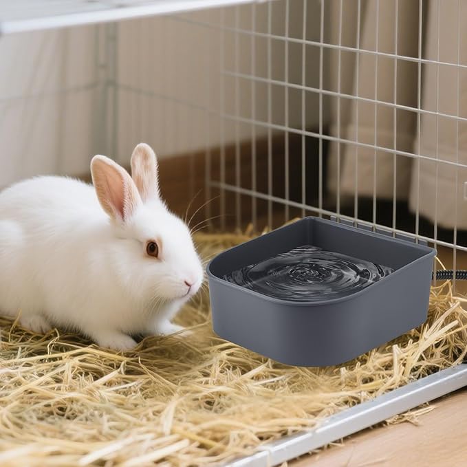 PETLESO Heated Water Bowl for Cats Rabbits, Hanging Dog Heating Dish for Cage Kennel Anti-Freeze, No Spill Heated Bowl for Rabbits Chickens Birds Small Animals, Indoor/Outdoor Use, 1L