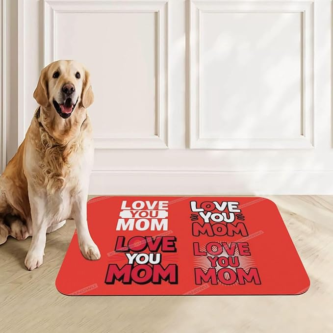 Dog Food Mats for Floors Absorbent Pet Cat Food Mat Happy Mother's Day Floral Gift for Mom is Non Slip Dogs Bowl Mats Water Dog Placemats Feeding Mat Pet Supplies 24x16In