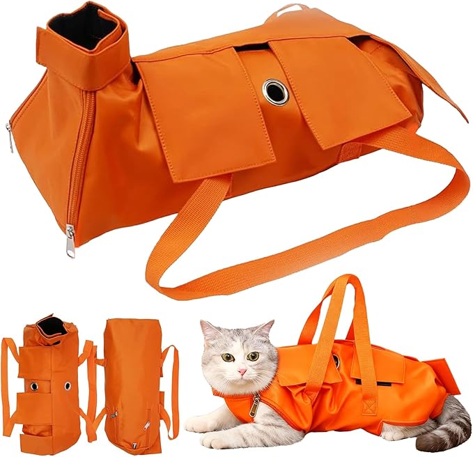 Waterproof Cat Grooming Restraint Bag - Anti-Scratching for Claw Care & Nail Trimming, Ideal for Cat Medical Examination (Orange, M)