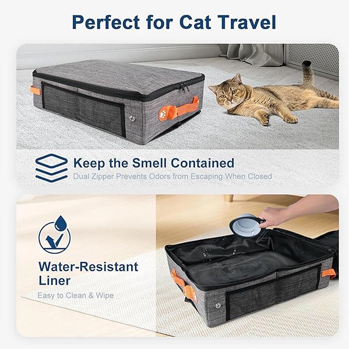 Portable Cat Litter Box - Folding Travel Pan, Compact Pet Container, Waterproof Poop Holder, Easy Clean Design | Lightweight Storage Organizer, for Road Trips Camping Apartment Car Hotel Indoor Cats
