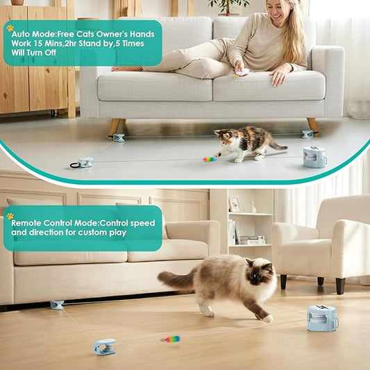 Interactive Cat Toy for Indoor Cats,Electric Remote Control Cat Chaser,Auto/Manual Control DIY Cat Feather Toy Treadmill for Kitten Puppy,Automatic Exercise & Mental Stimulation Cat Toys (Light Blue)