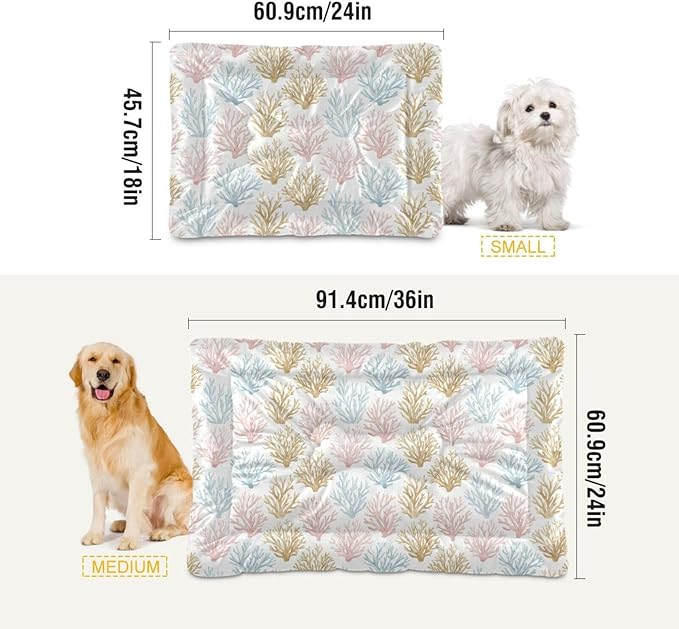 Dog Bed for Crate Washable Pet Sleep Pad, Coral Print Kennel Mat with Non-Slip Bottom, Soft Fluffy Supplies Pet for Dogs and Cats (36x24 inch)