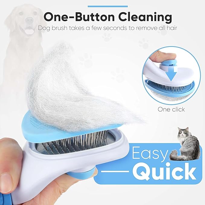 Cat Dog Self Cleaning Slicker Brush with Release Button, for Shedding Grooming, Suitable for Long or Short Pet Hair Cleaner, Removes Tangles & Loose Fur