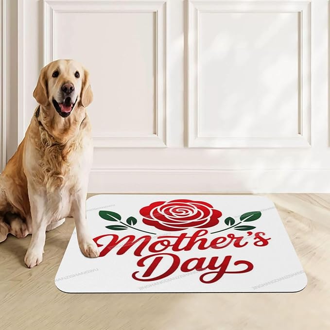 Pet Feeding Mats with Residue Collection Happy Mother's Day Floral Gift for Mom Kd Waterproof Dog Cat Bowl Mat 18X12In with Prevent Water Food Spills