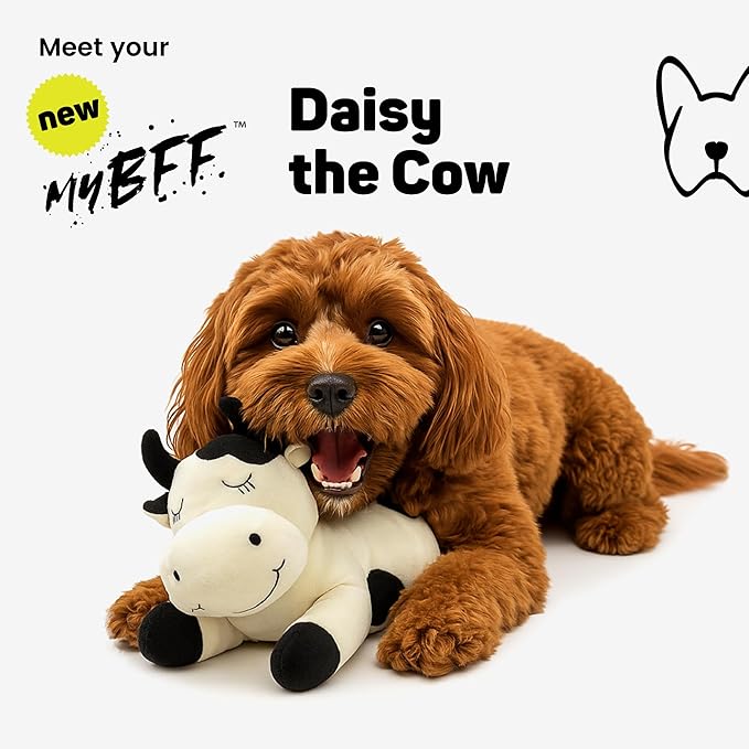 NANDOG My BFF Daisy The Cow Plush Dog Toy – Soft Squeaky Pet-Only Toys for Dogs & Cats – Durable, Cuddly & Adorable Pet Companions for Playtime, Fetch & Snuggles