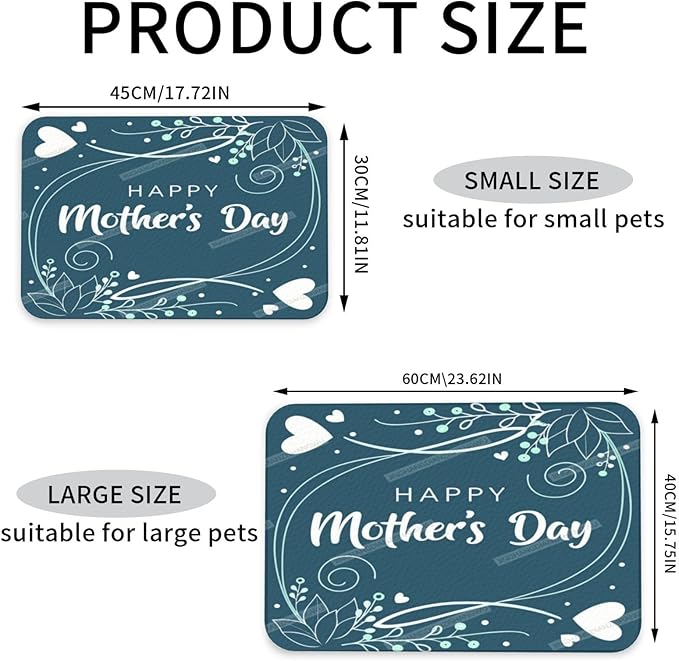 Dog Food Mat Happy Mother's Day Floral Gift for Mom Jo Absorbent Water Bowl Mats Cat Pet Feeding Placemats 18X12In