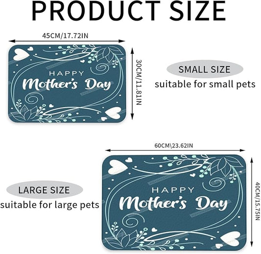 Dog Food Mat Happy Mother's Day Floral Gift for Mom Jo Absorbent Water Bowl Mats Cat Pet Feeding Placemats 18X12In